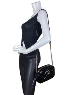 Gucci Black Patent Leather GG Leather Small Marmont Crossbody Bag