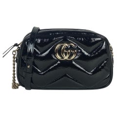 Gucci Black Patent Leather GG Leather Small Marmont Crossbody Bag
