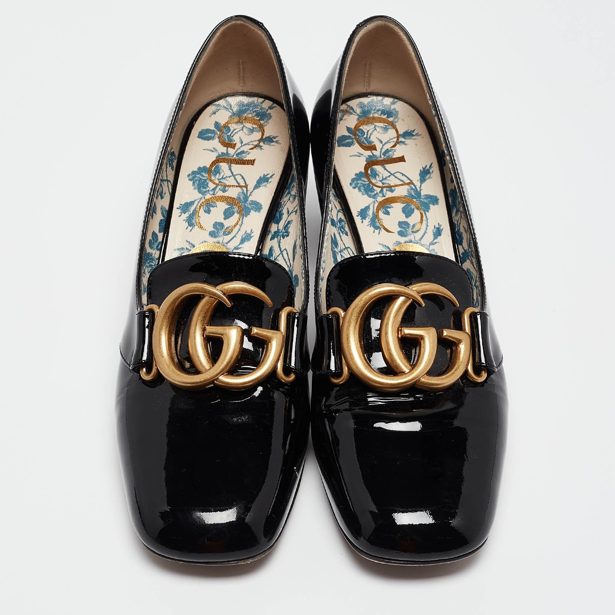 Gucci Black Patent Leather GG Marmont Pumps Size 36.5 In Excellent Condition In Dubai, Al Qouz 2