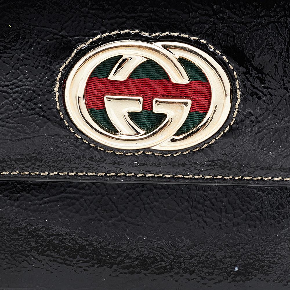 Gucci Black Patent Leather GG Web Britt Compact Wallet 2