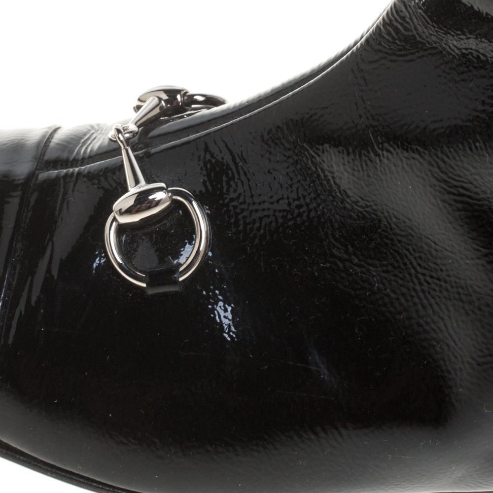 Women's Gucci Black Patent Leather Horse Bit Knee Length Boots Size 35