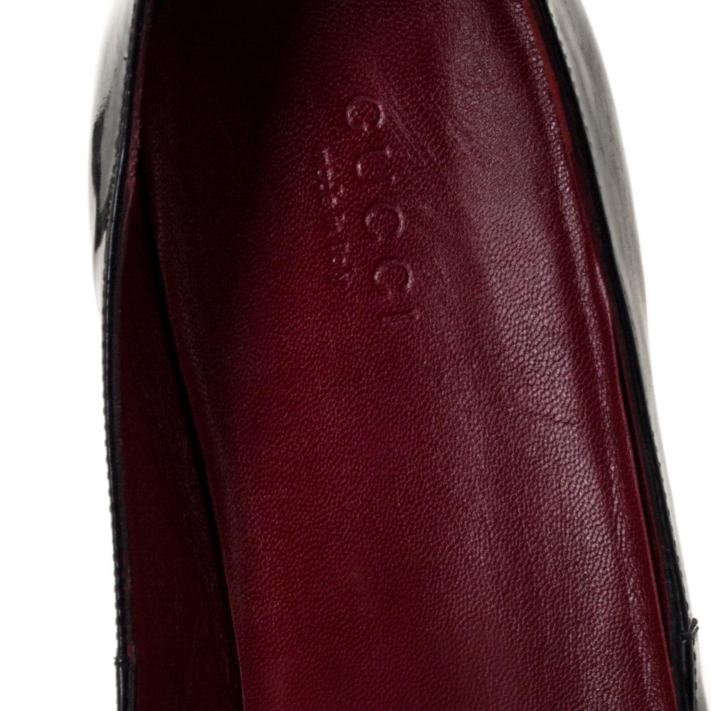 Women's Gucci Black Patent Leather Horsebit Ankle Strap Ballet Flats Size 37.5