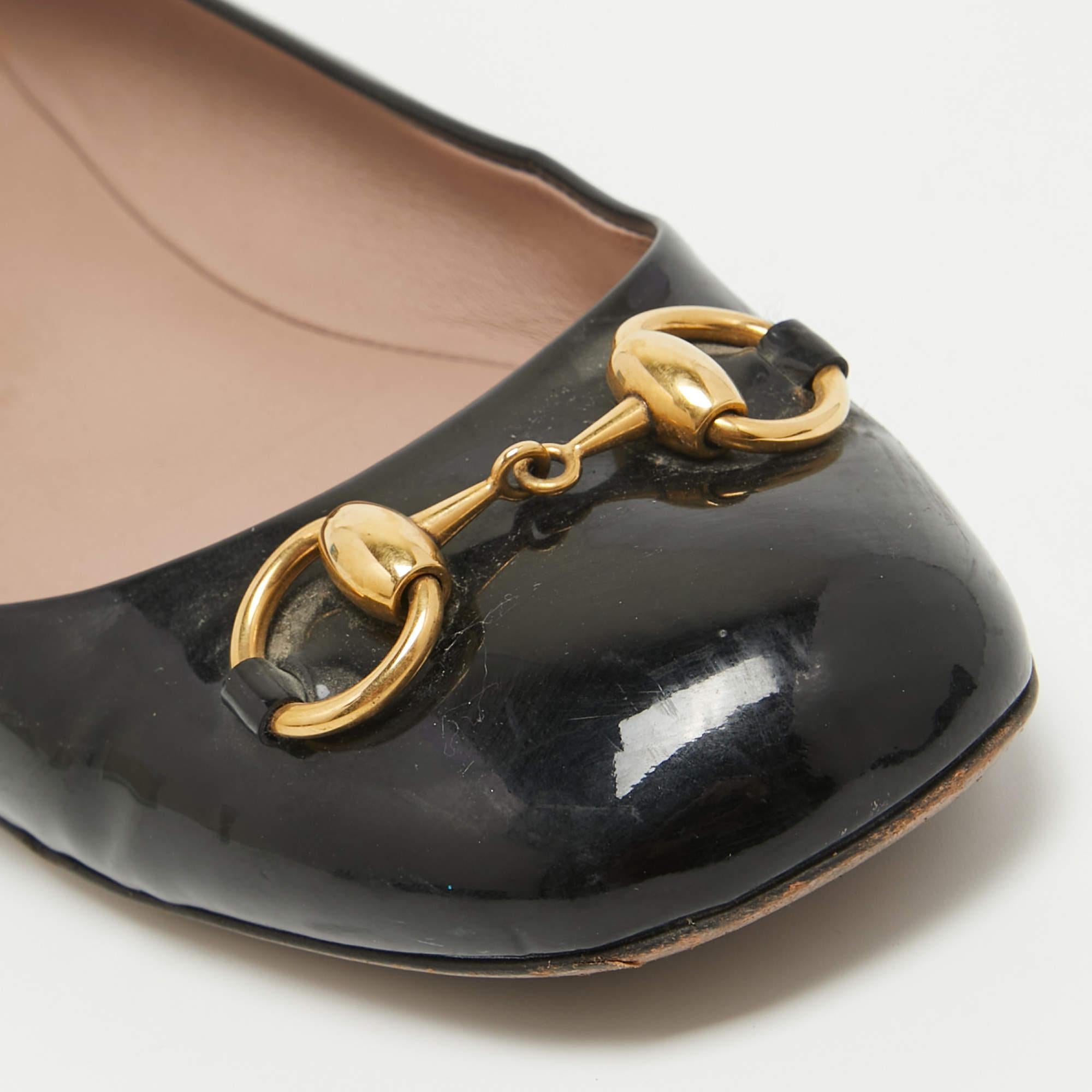 Gucci Black Patent Leather Horsebit Ballet Flats Size 38.5 For Sale 1