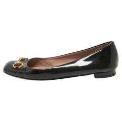 Used Gucci Black Patent Leather Horsebit Ballet Flats Size 38.5
