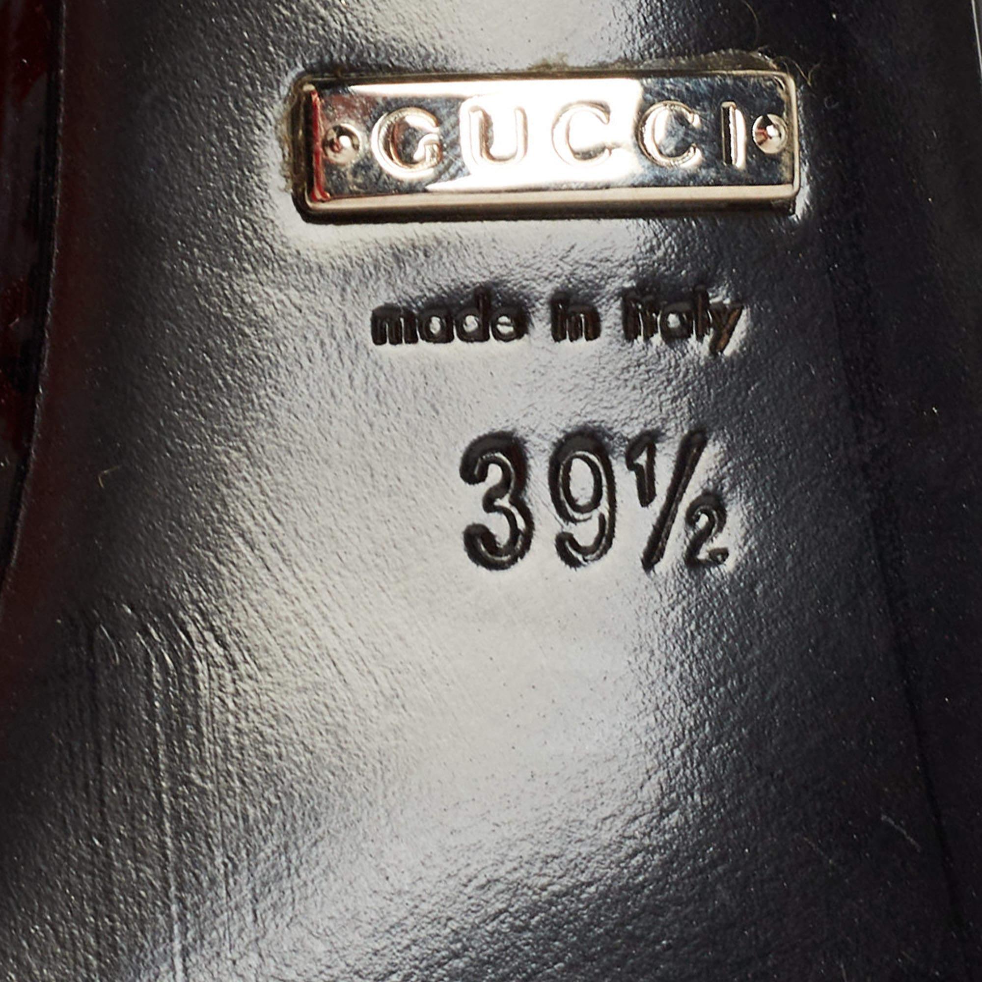 Gucci Black Patent Leather Horsebit Block Heel Slide Sandals Size 39.5 For Sale 2