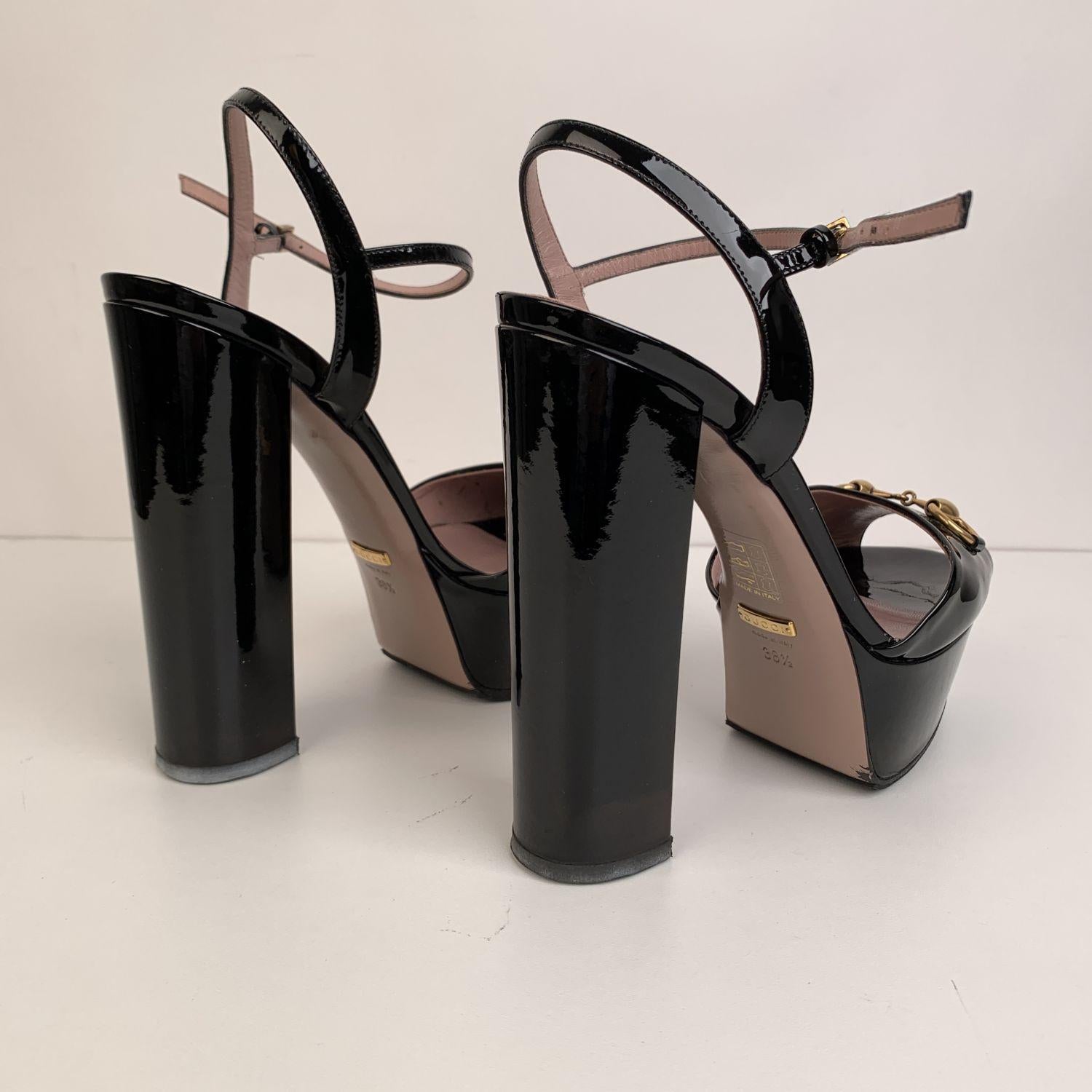 Gucci Negro charol Horsebit Claudia Bombas Tacones Altos Tamaño 38.5 2