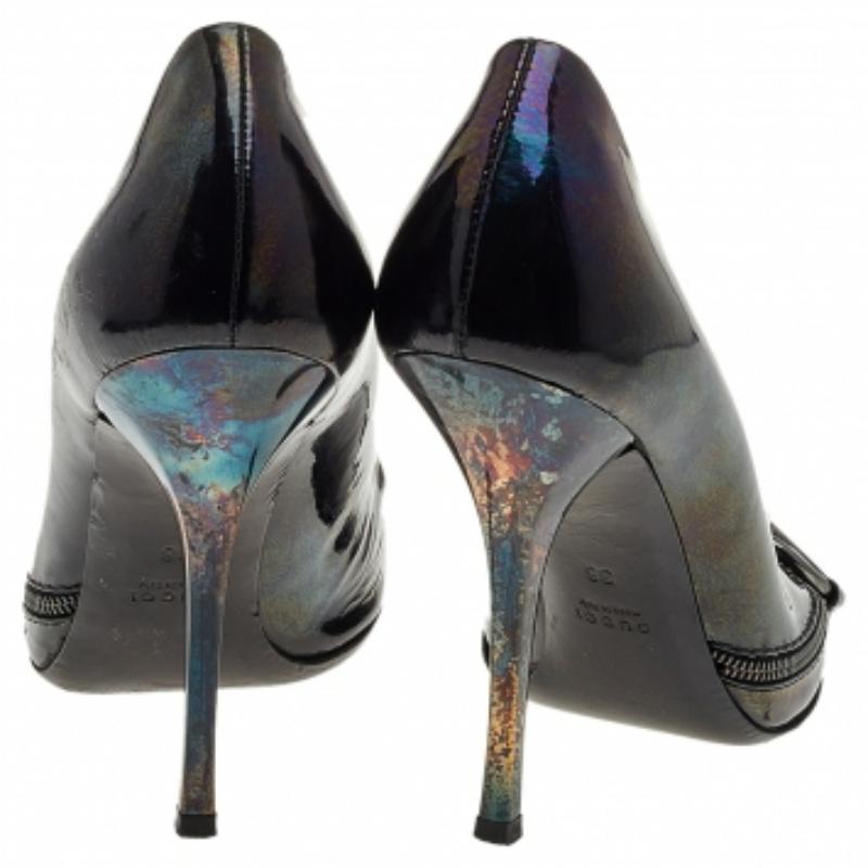 Noir Gucci - Escarpins peep toes en cuir verni noir Taille 38 en vente