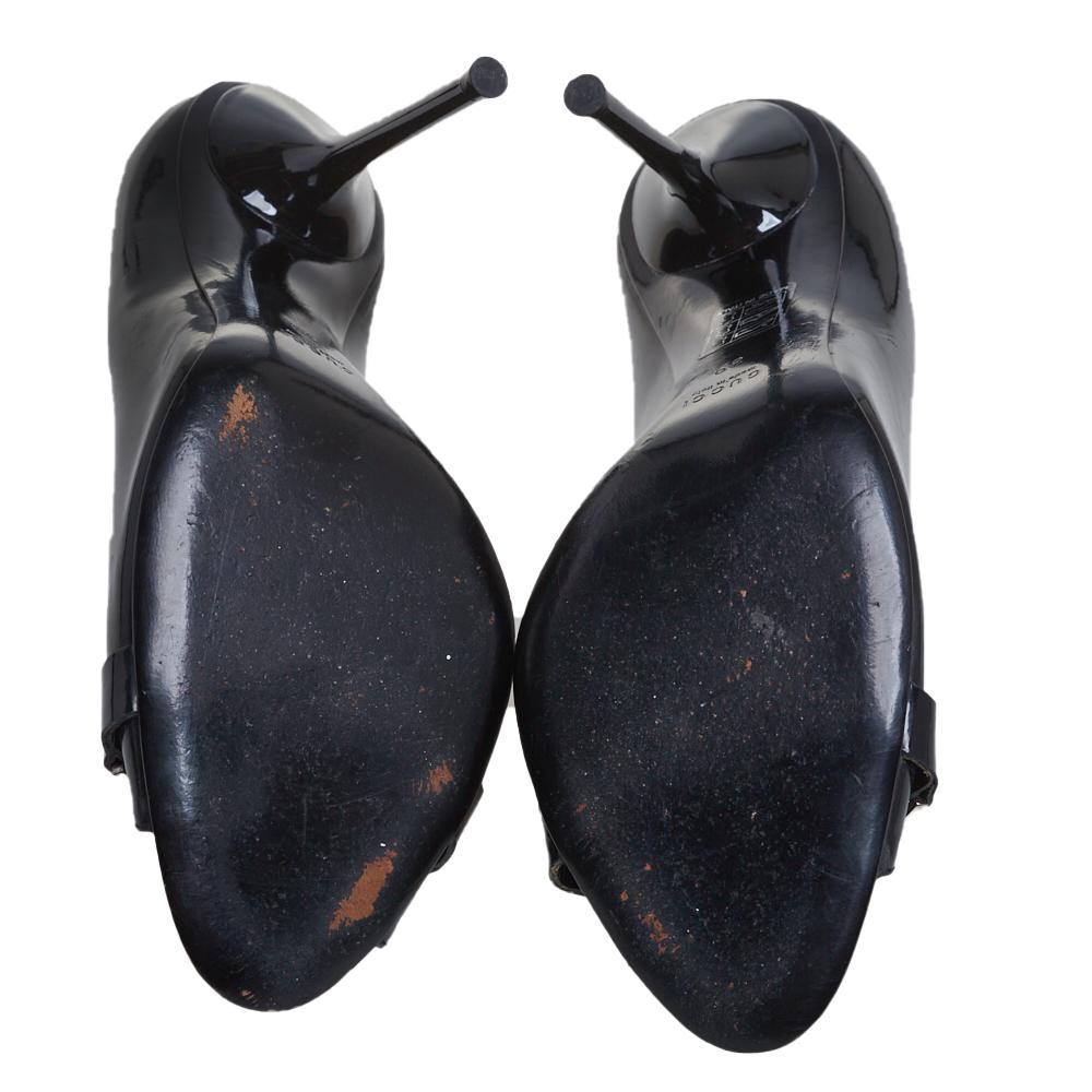 Gucci Black Patent Leather Horsebit Peep Toe Pumps Size 39 2