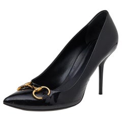 Gucci Black Patent Leather Horsebit Pointed Toe Pumps Size 41