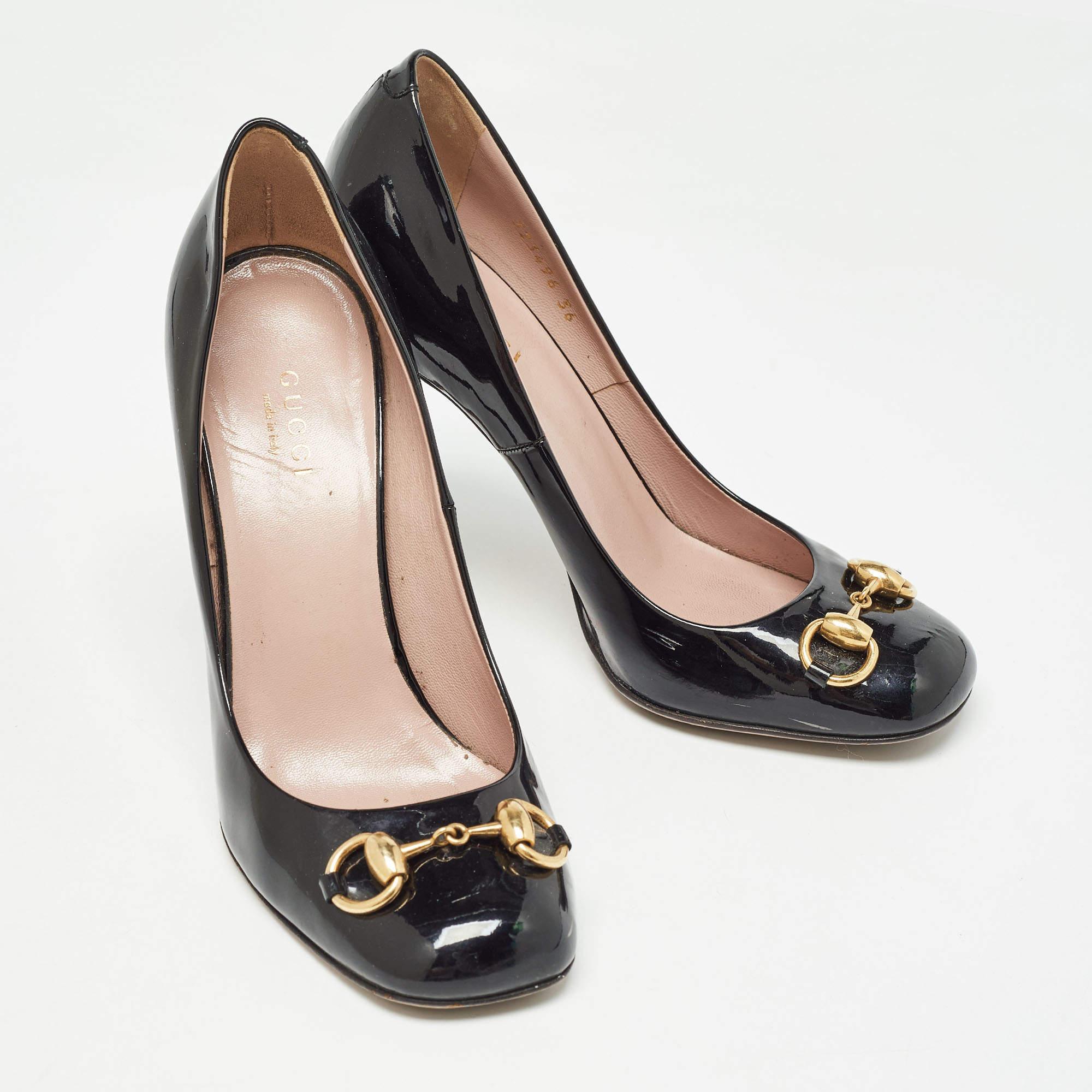 Women's Gucci Black Patent Leather Horsebit Pumps Size 36 For Sale