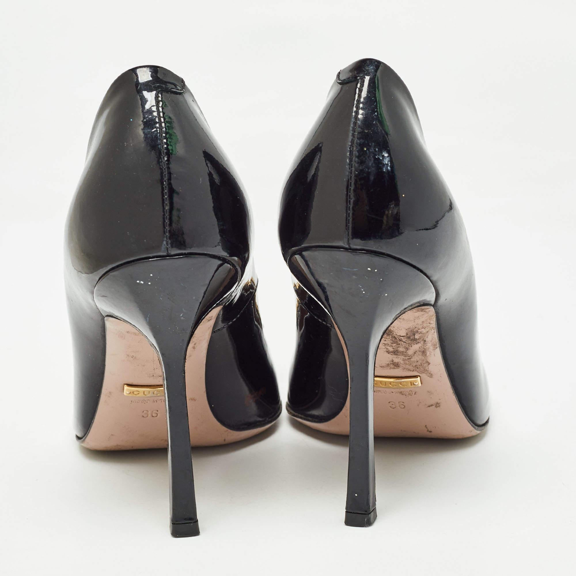 Gucci Black Patent Leather Horsebit Pumps Size 36 For Sale 1