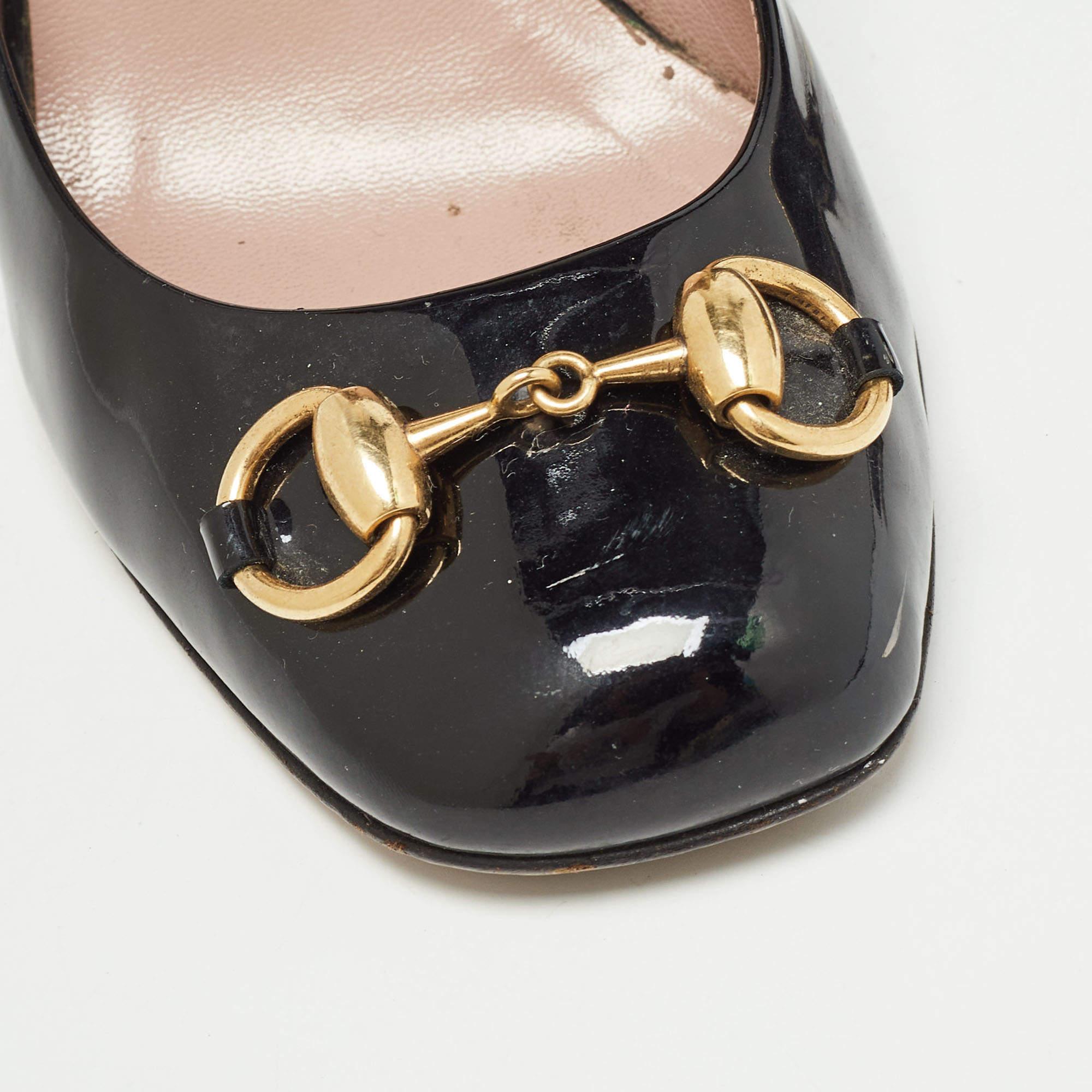 Gucci Black Patent Leather Horsebit Pumps Size 36 For Sale 4