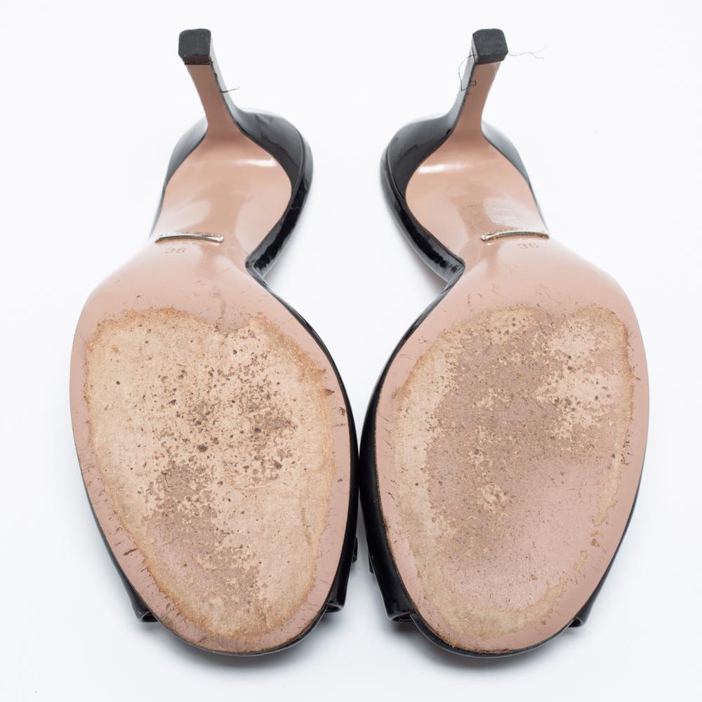 Gucci Black Patent Leather Horsebit Slide Sandals Size 36 4