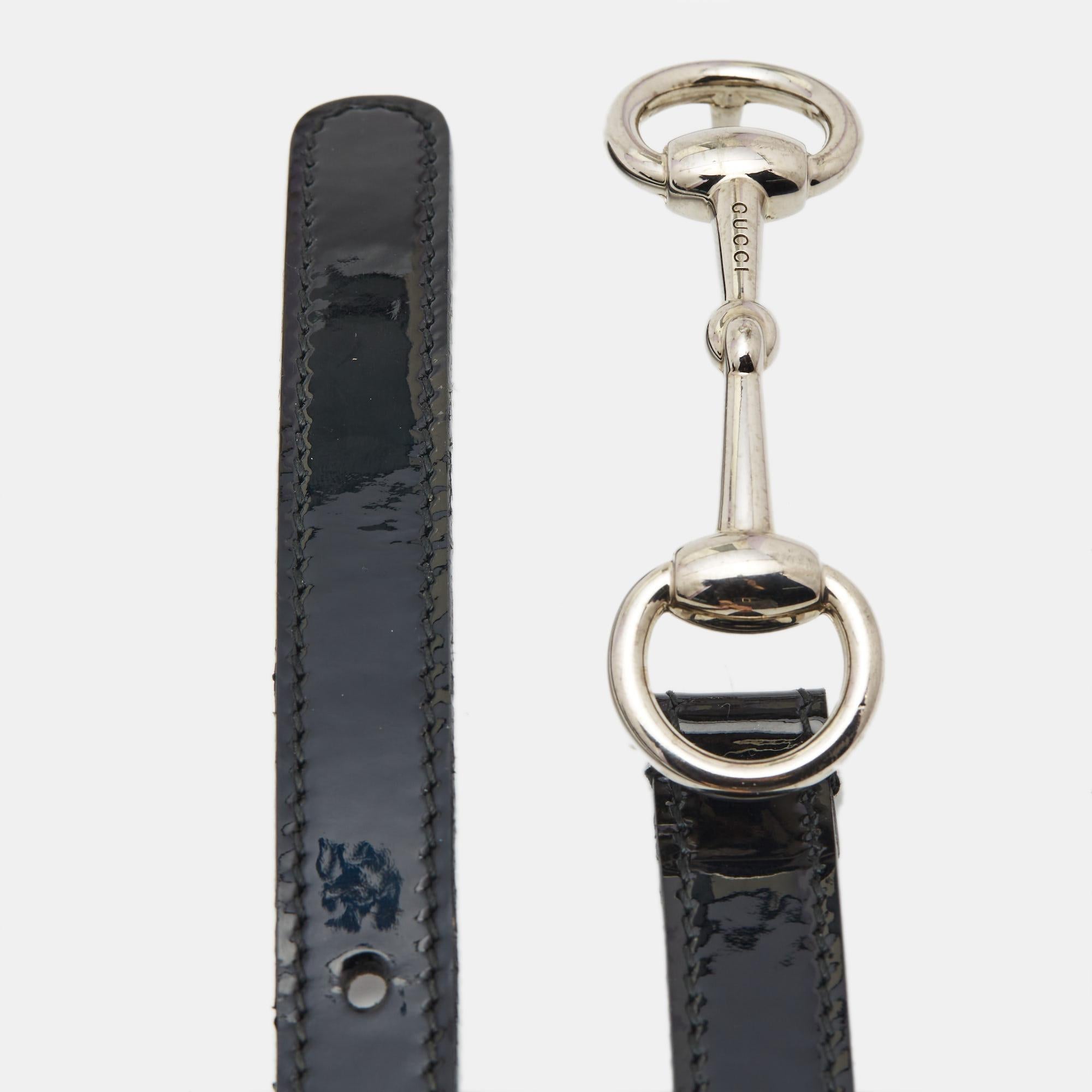 Gucci Black Patent Leather Horsebit Slim Belt M In Fair Condition In Dubai, Al Qouz 2