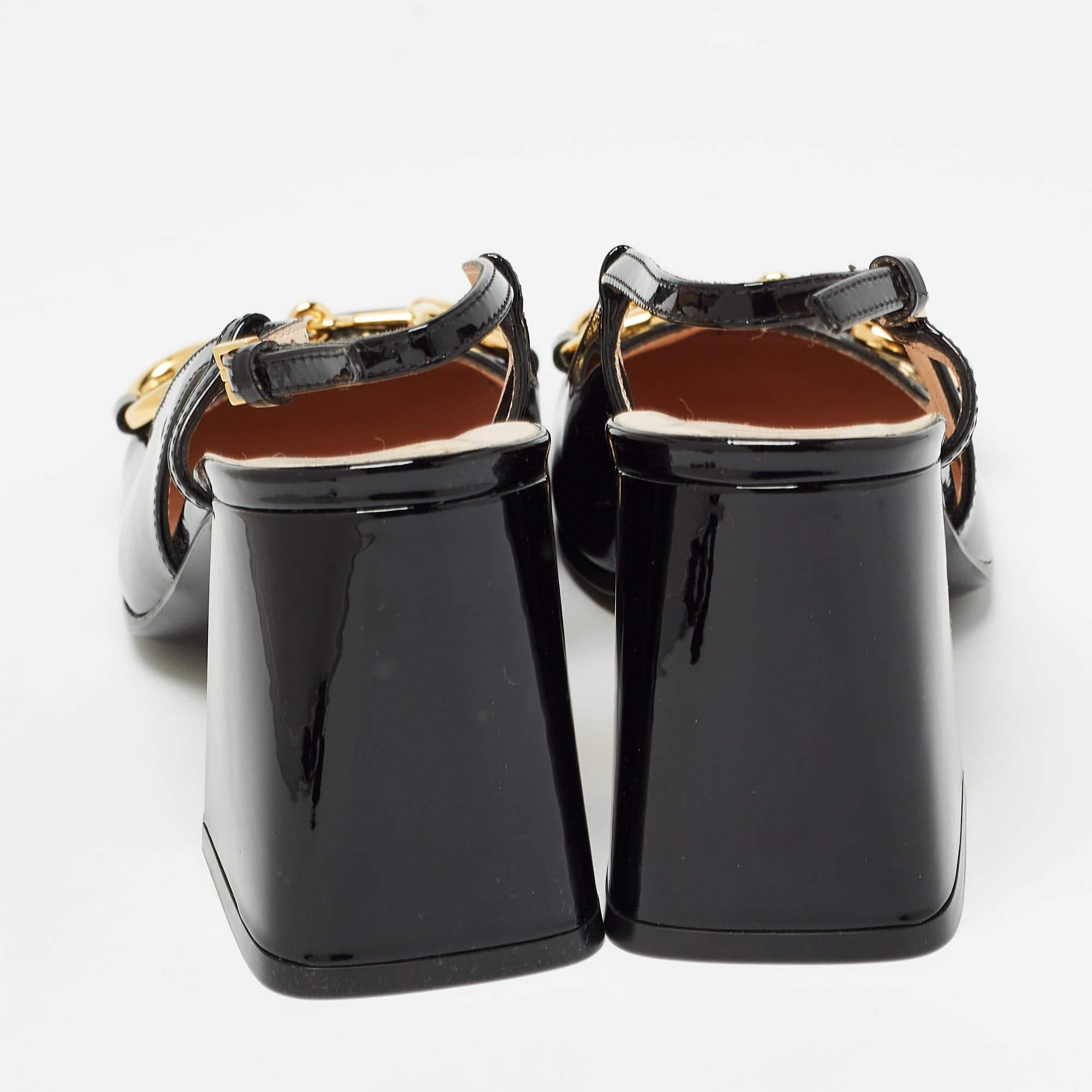 Gucci Black Patent Leather Horsebit Slingback Pumps Size 37.5 1