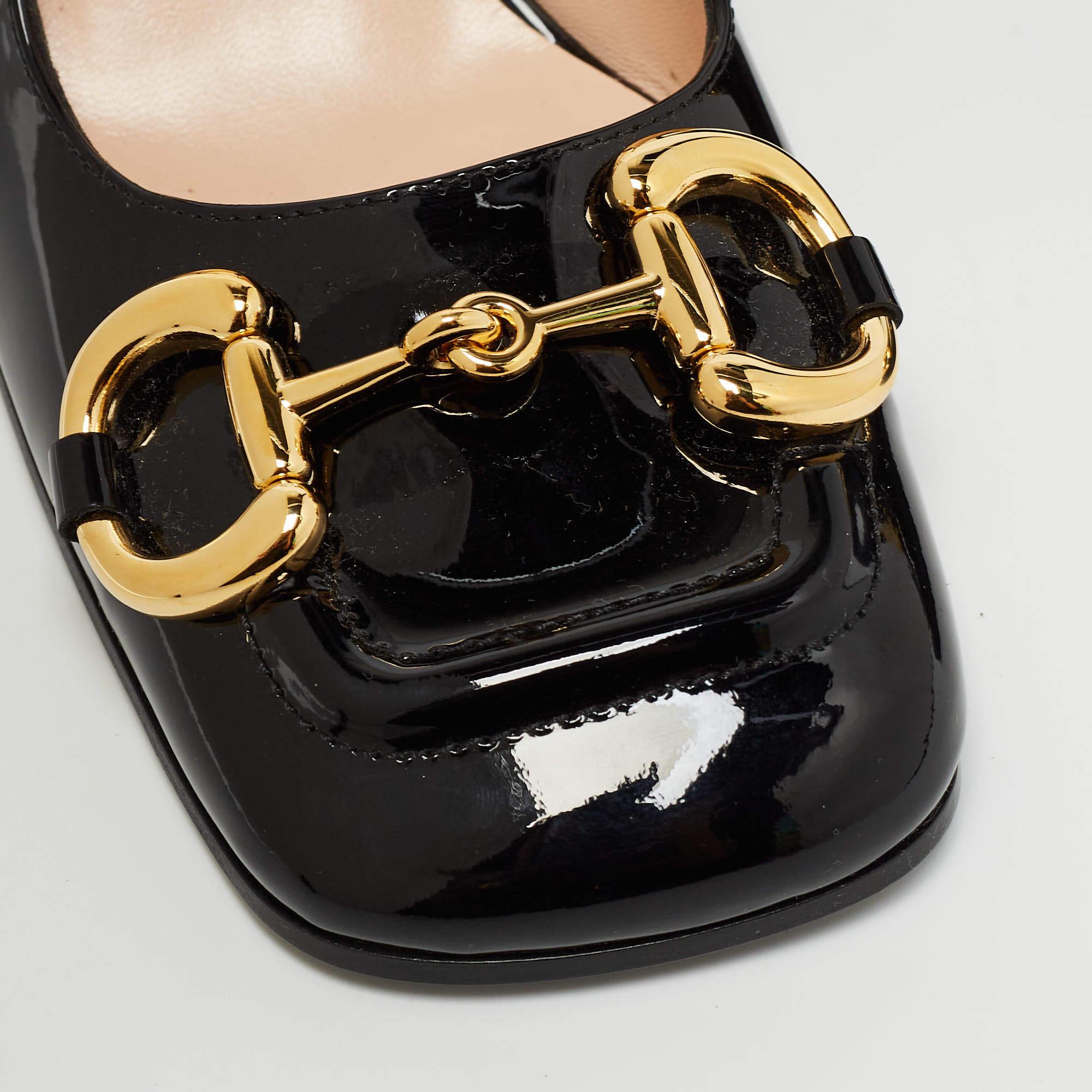 Gucci Black Patent Leather Horsebit Slingback Pumps Size 37.5 3