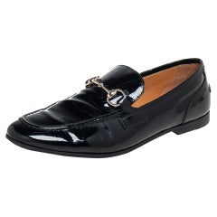 Gucci Black Patent Leather Horsebit Slip On Loafers Size 36.5
