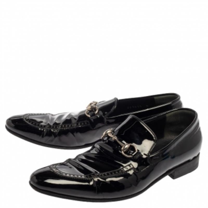 Gucci Black Patent Leather Horsebit Slip On Loafers Size 42 For Sale 1