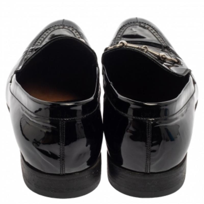 Gucci Black Patent Leather Horsebit Slip On Loafers Size 42 For Sale 2