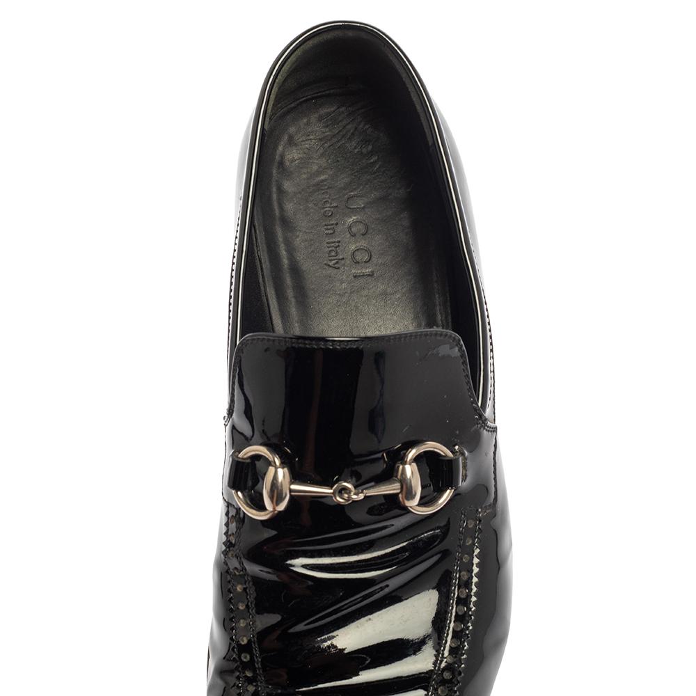 Gucci Black Patent Leather Horsebit Slip On Loafers Size 42 In Good Condition In Dubai, Al Qouz 2