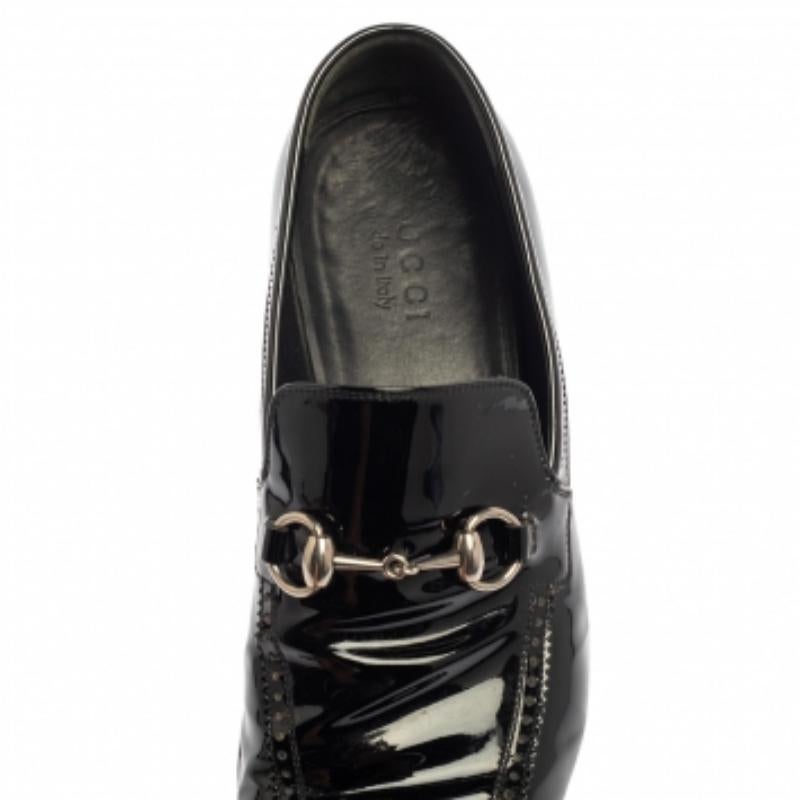 Gucci Black Patent Leather Horsebit Slip On Loafers Size 42 For Sale 3