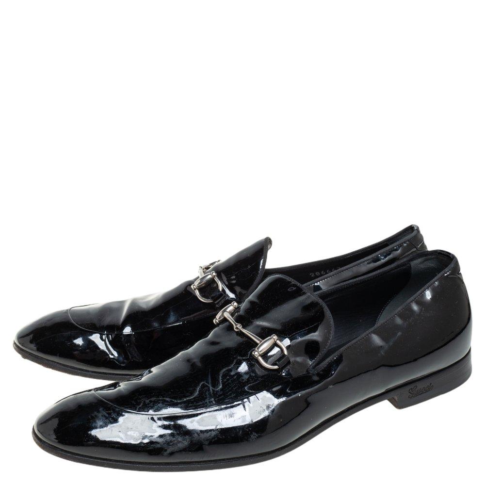 Gucci Black Patent Leather Horsebit Slip on Loafers Size 43.5 2