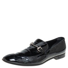 Gucci Black Patent Leather Horsebit Slip on Loafers Size 43.5