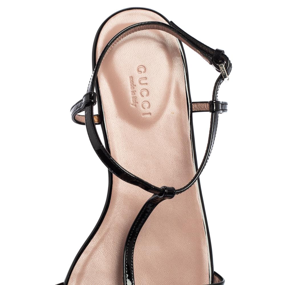 black patent leather flat sandals