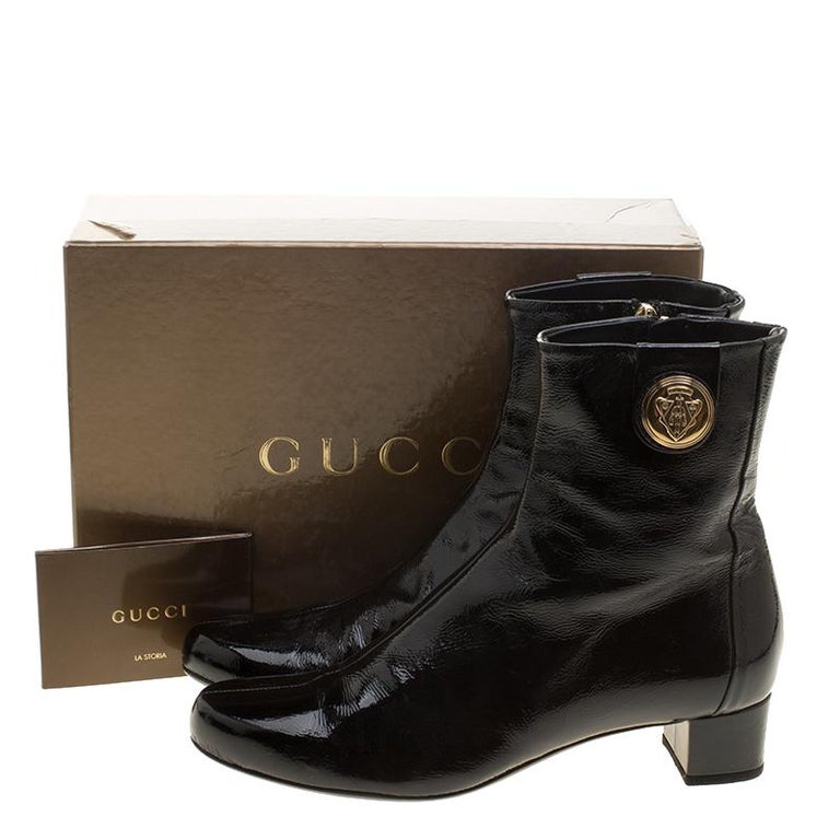 Gucci Black Patent Leather Hysteria Ankle Boots Size 38 at 1stDibs