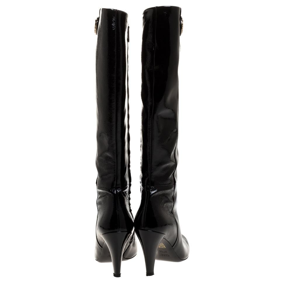 Gucci Black Patent Leather Hysteria Knee Length Boots Size 37.5 1
