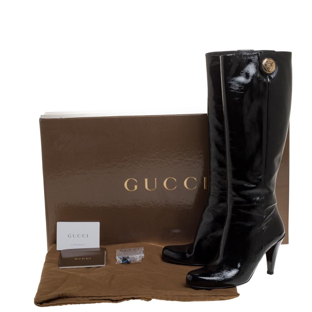 Gucci Black Patent Leather Hysteria Knee Length Boots Size 37.5 5