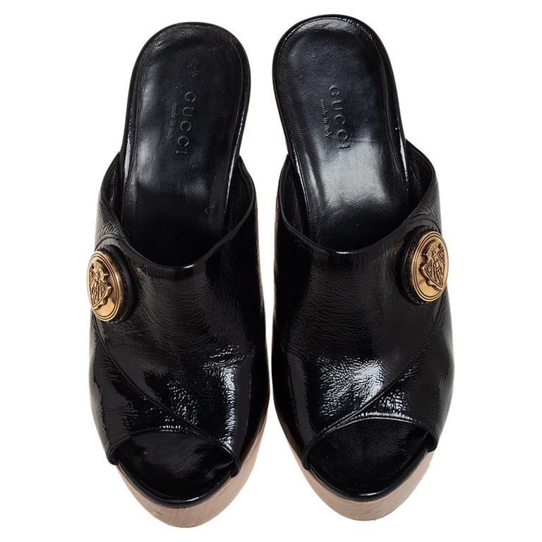 Gucci Black Patent Leather Hysteria Platform Clogs Size 36.5 For Sale at  1stDibs