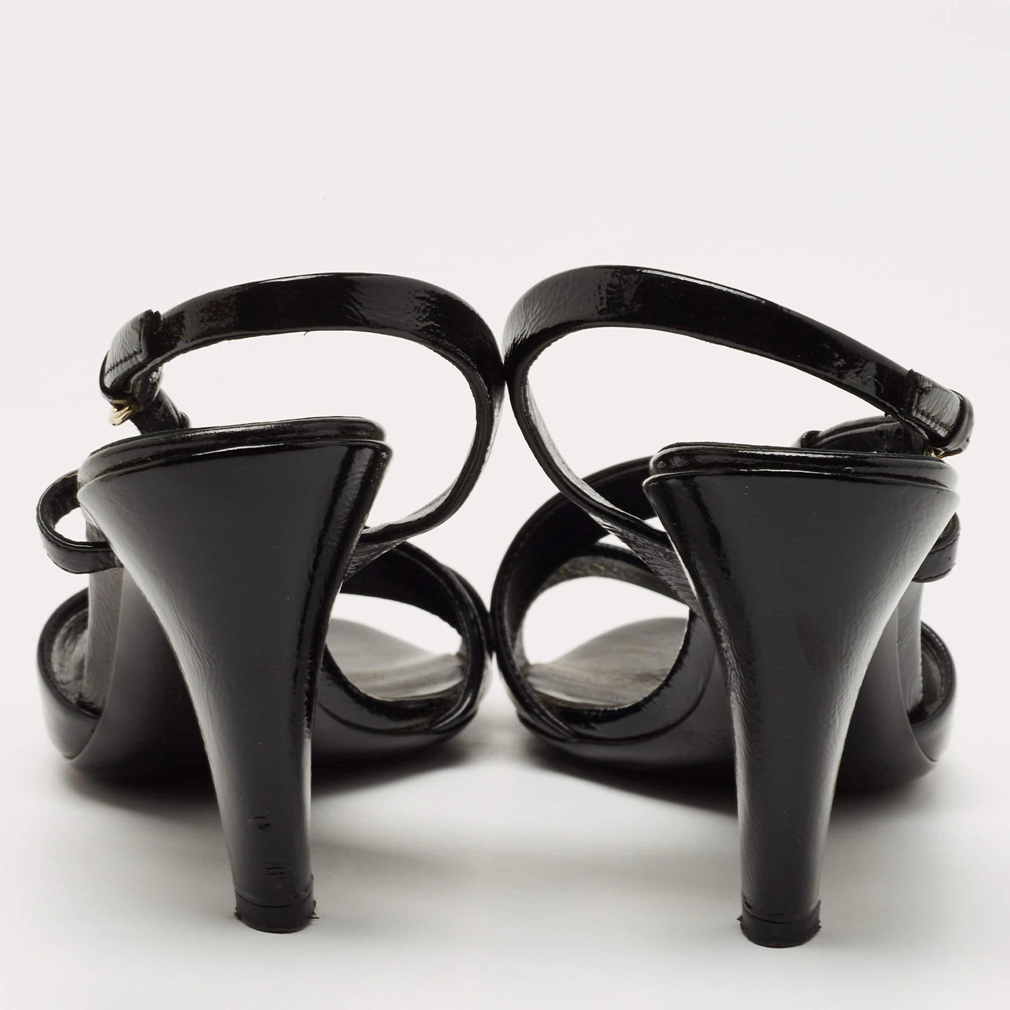 Gucci Black Patent Leather Hysteria Slingback Sandals Size 36.5 For Sale 1