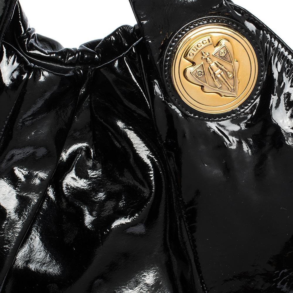 Gucci Black Patent Leather Hysteria Top Handle Tote Bag 6