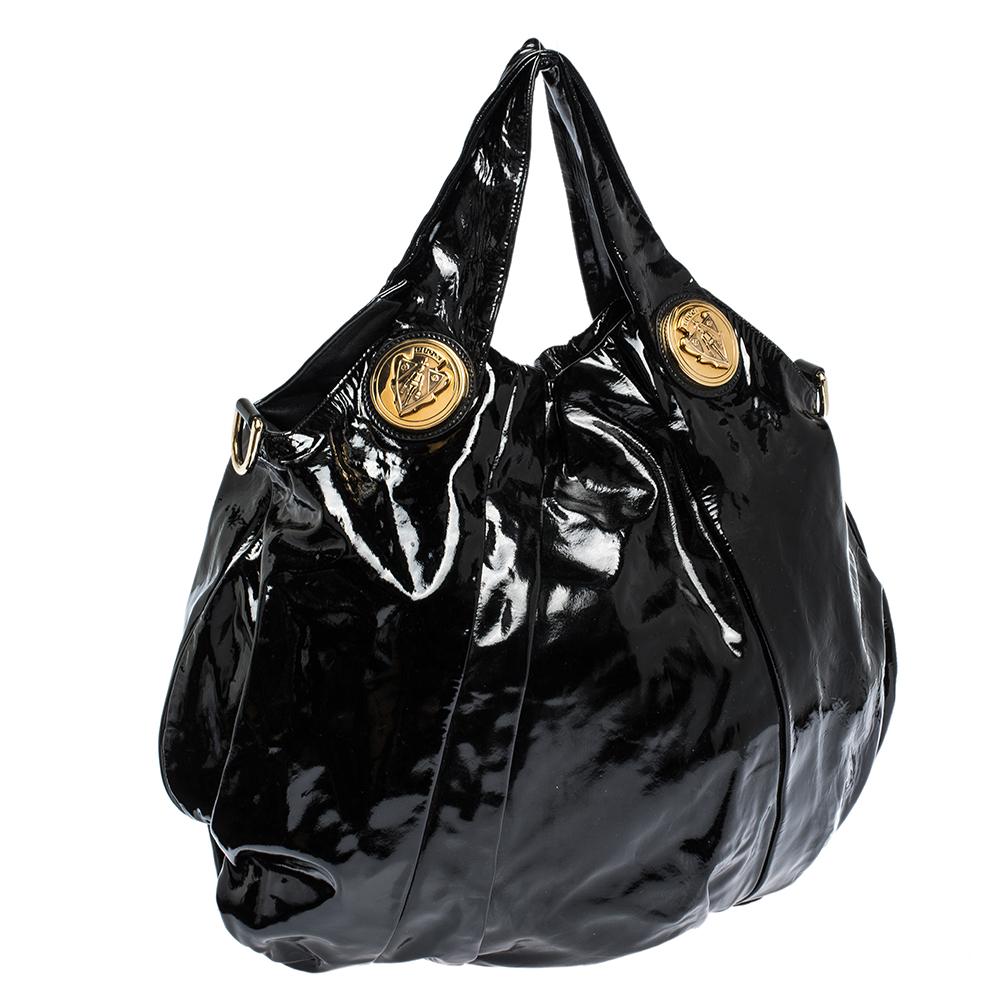 Gucci Black Patent Leather Hysteria Top Handle Tote Bag In Good Condition In Dubai, Al Qouz 2