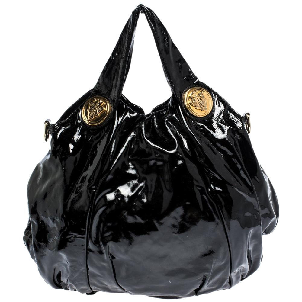 Gucci Black Patent Leather Hysteria Top Handle Tote Bag