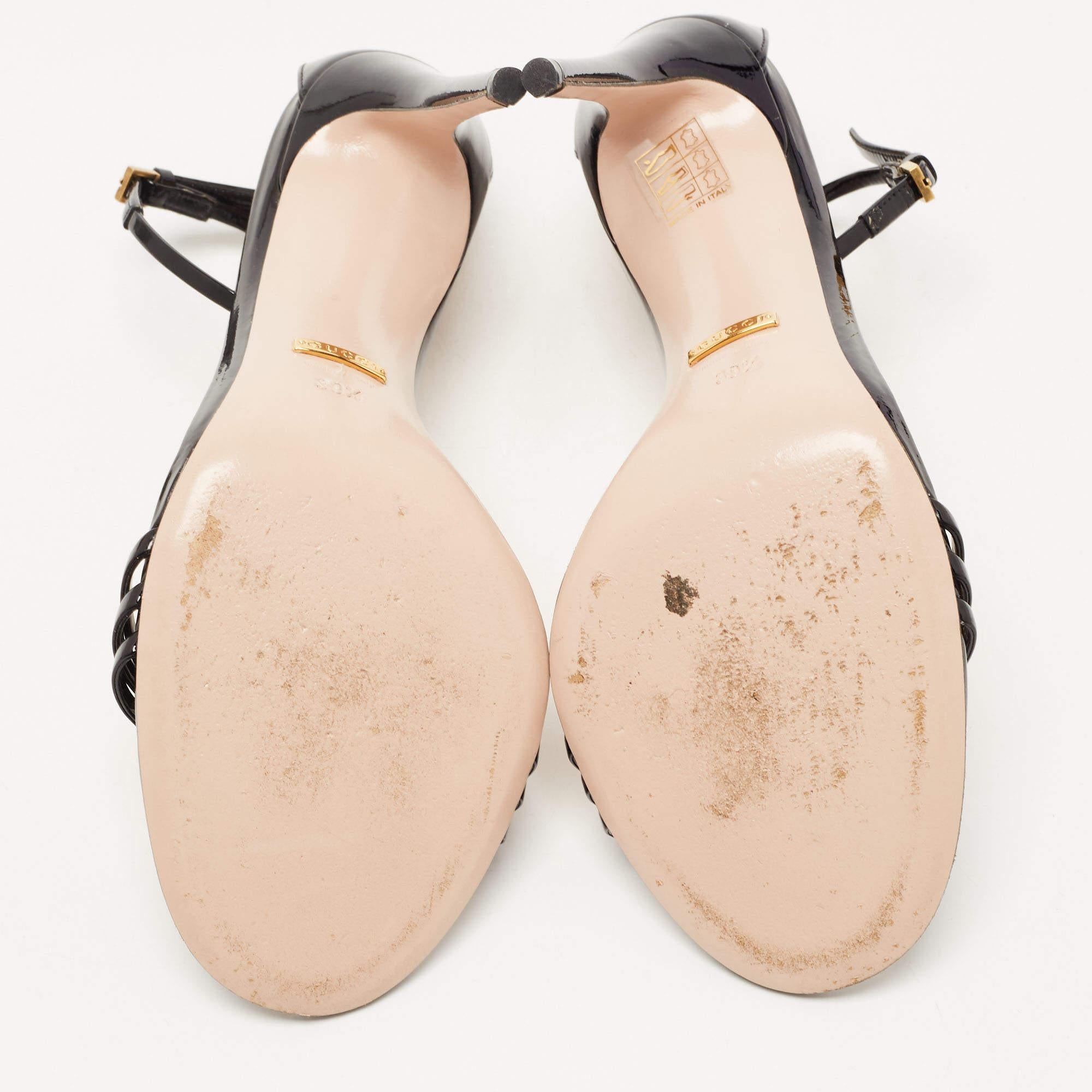 Gucci Black Patent Leather Ilse Ankle Strap Sandals Size 39.5 2