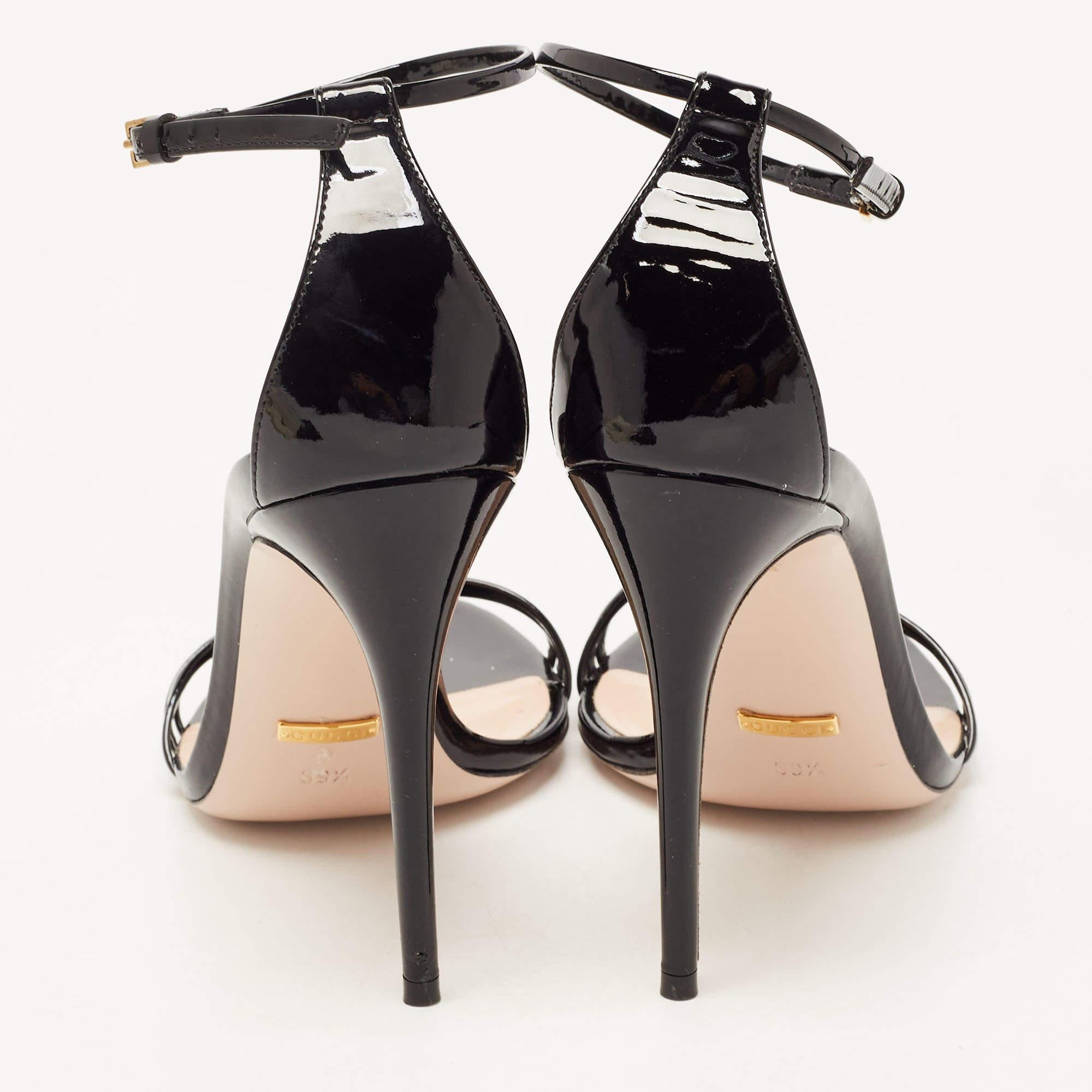 Gucci Black Patent Leather Ilse Ankle Strap Sandals Size 39.5 3