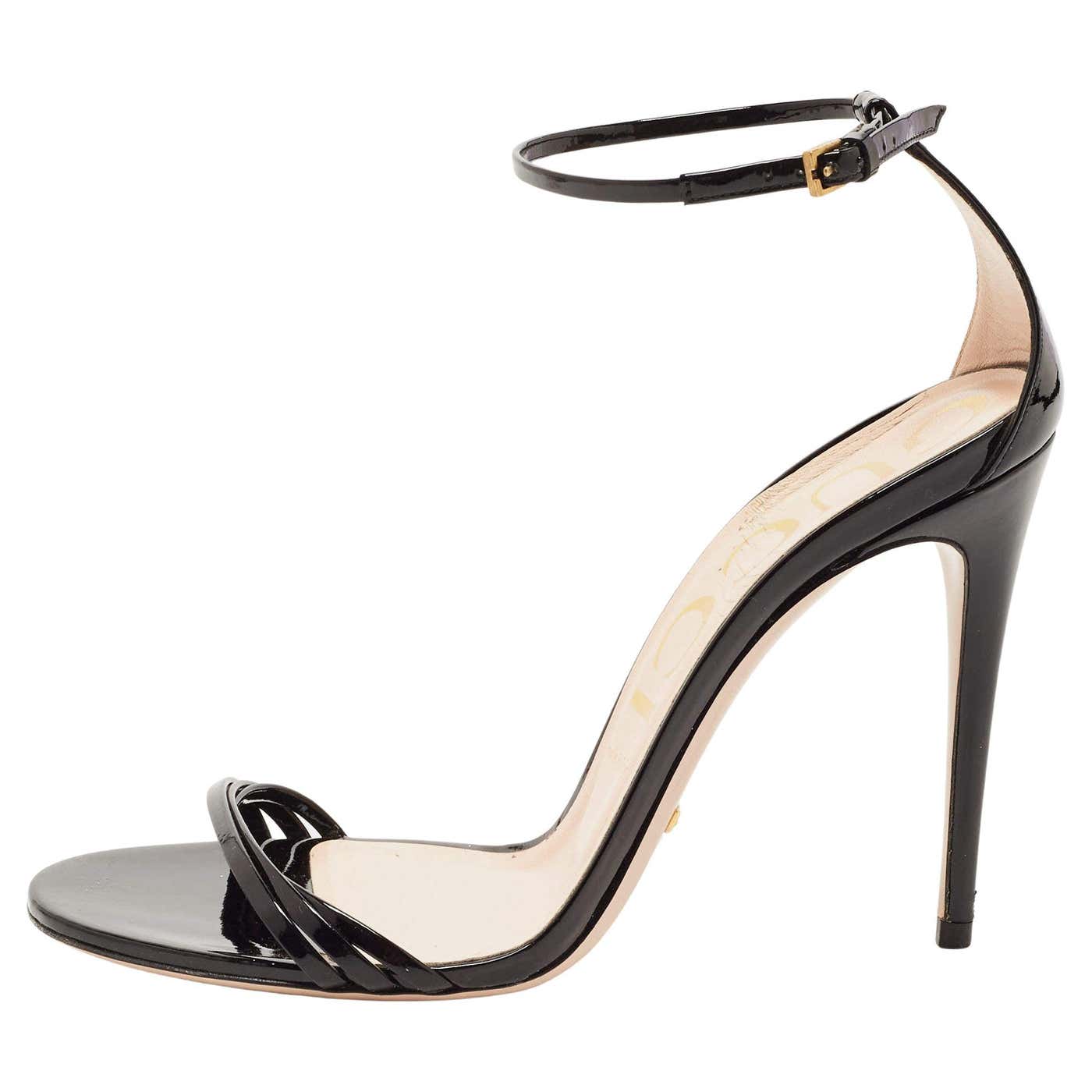 Gucci Black Patent Leather Ilse Ankle Strap Sandals Size 39.5 For Sale ...