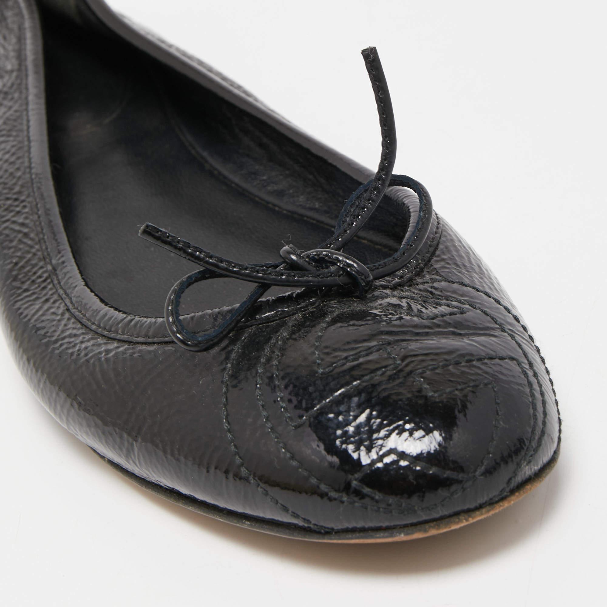 Gucci Black Patent Leather Interlocking G Bow Ballet Flats Size 39 For Sale 3