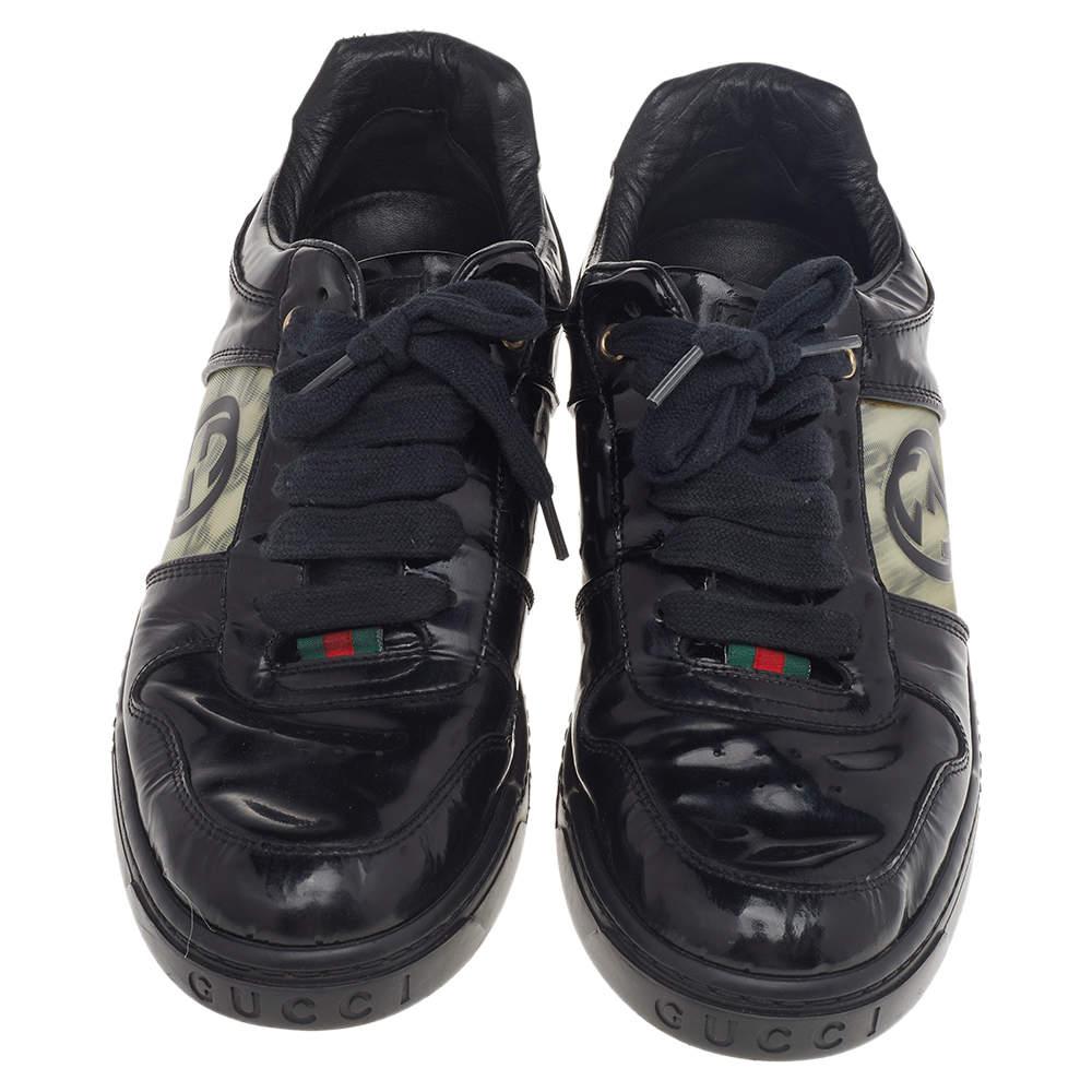 Gucci Black Patent Leather Interlocking G Hologram Logo Low Top Sneakers Size 41 In Fair Condition In Dubai, Al Qouz 2