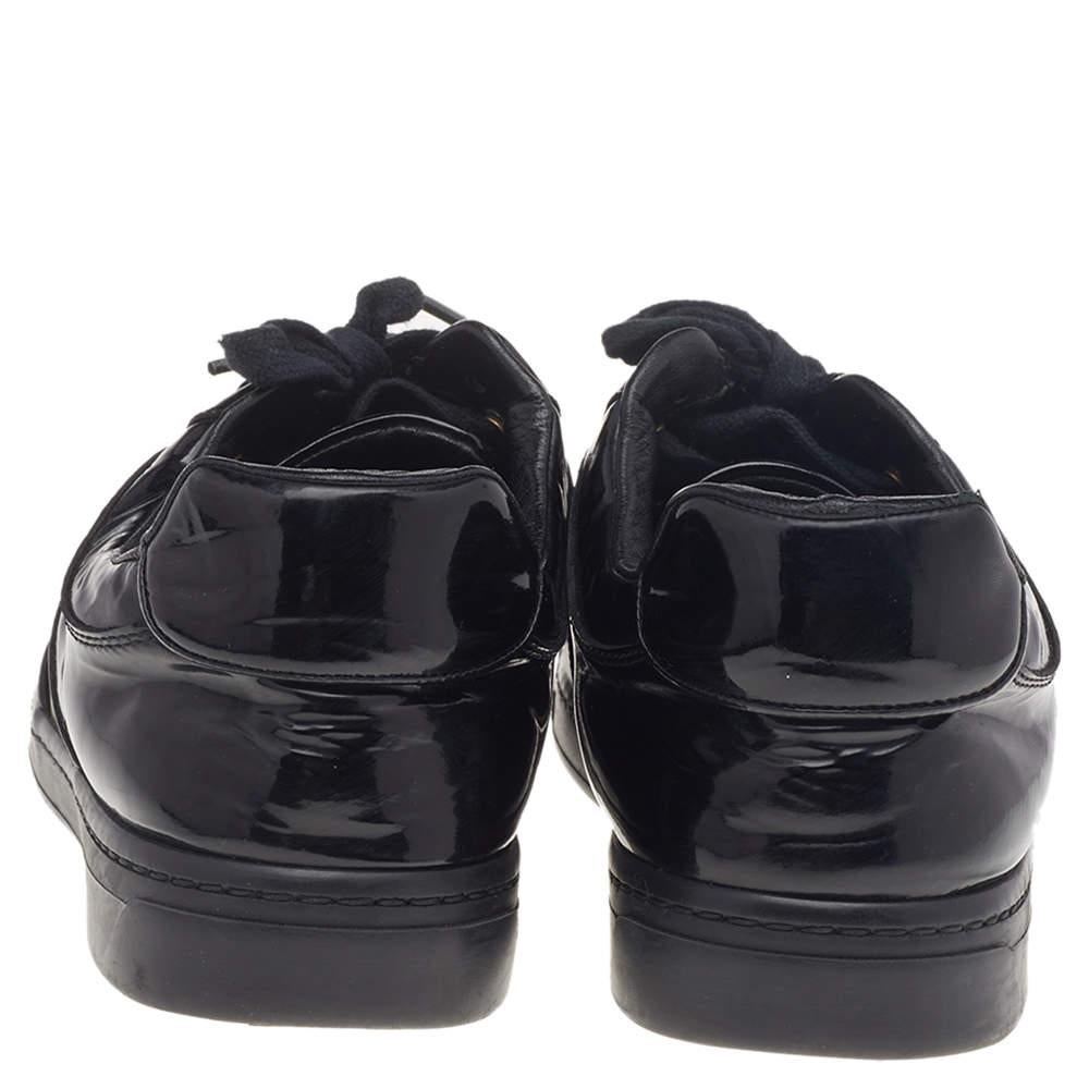 Gucci Black Patent Leather Interlocking G Hologram Logo Low Top Sneakers Size 41 1
