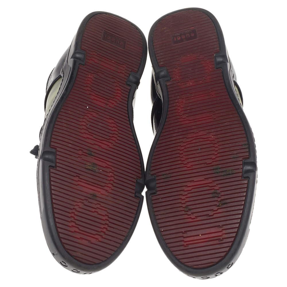 Gucci Black Patent Leather Interlocking G Hologram Logo Low Top Sneakers Size 41 2