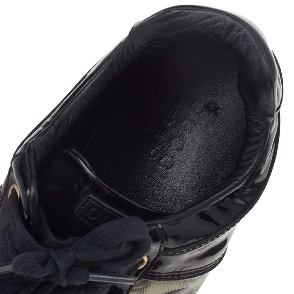 Gucci Black Patent Leather Interlocking G Hologram Logo Low Top Sneakers Size 41 3