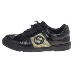 Gucci Black Patent Leather Interlocking G Hologram Logo Low Top Sneakers Size 41