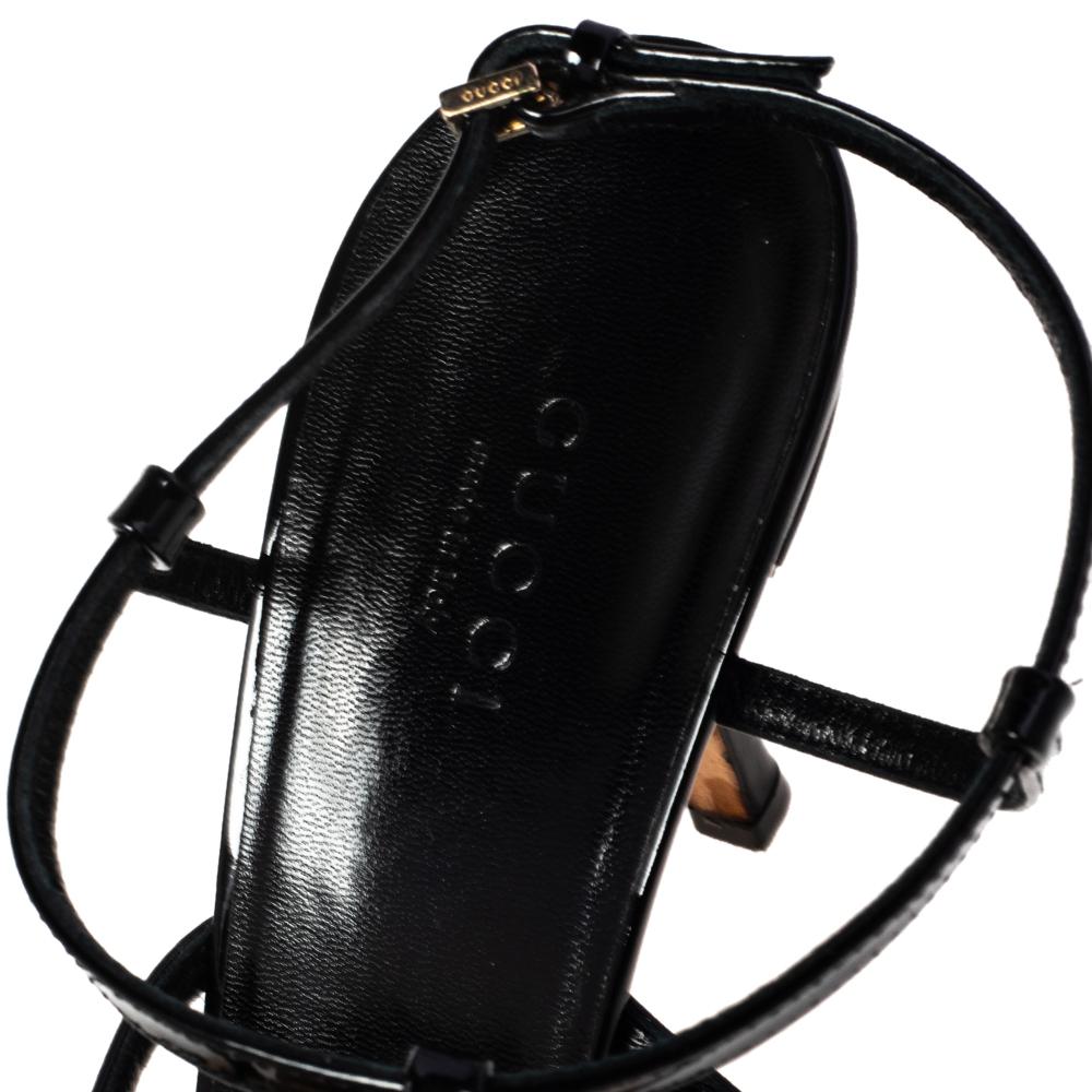 Gucci Black Patent Leather Interlocking G Strappy Sandals Size 38.5 In Good Condition In Dubai, Al Qouz 2
