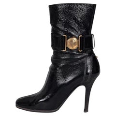 Gucci Black Patent Leather Knee High Boots EU 39 with Gold Hardware