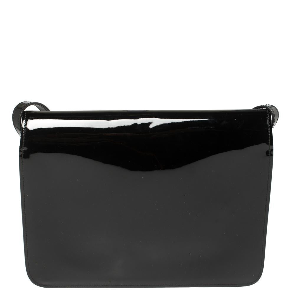 Women's Gucci Black Patent Leather Large Bright Bit Shoulder Bag
