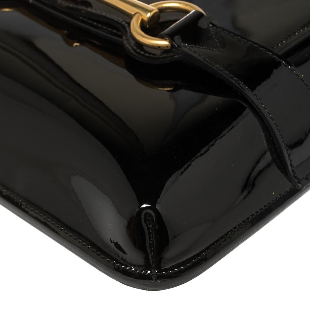 Gucci Black Patent Leather Large Bright Bit Shoulder Bag 4