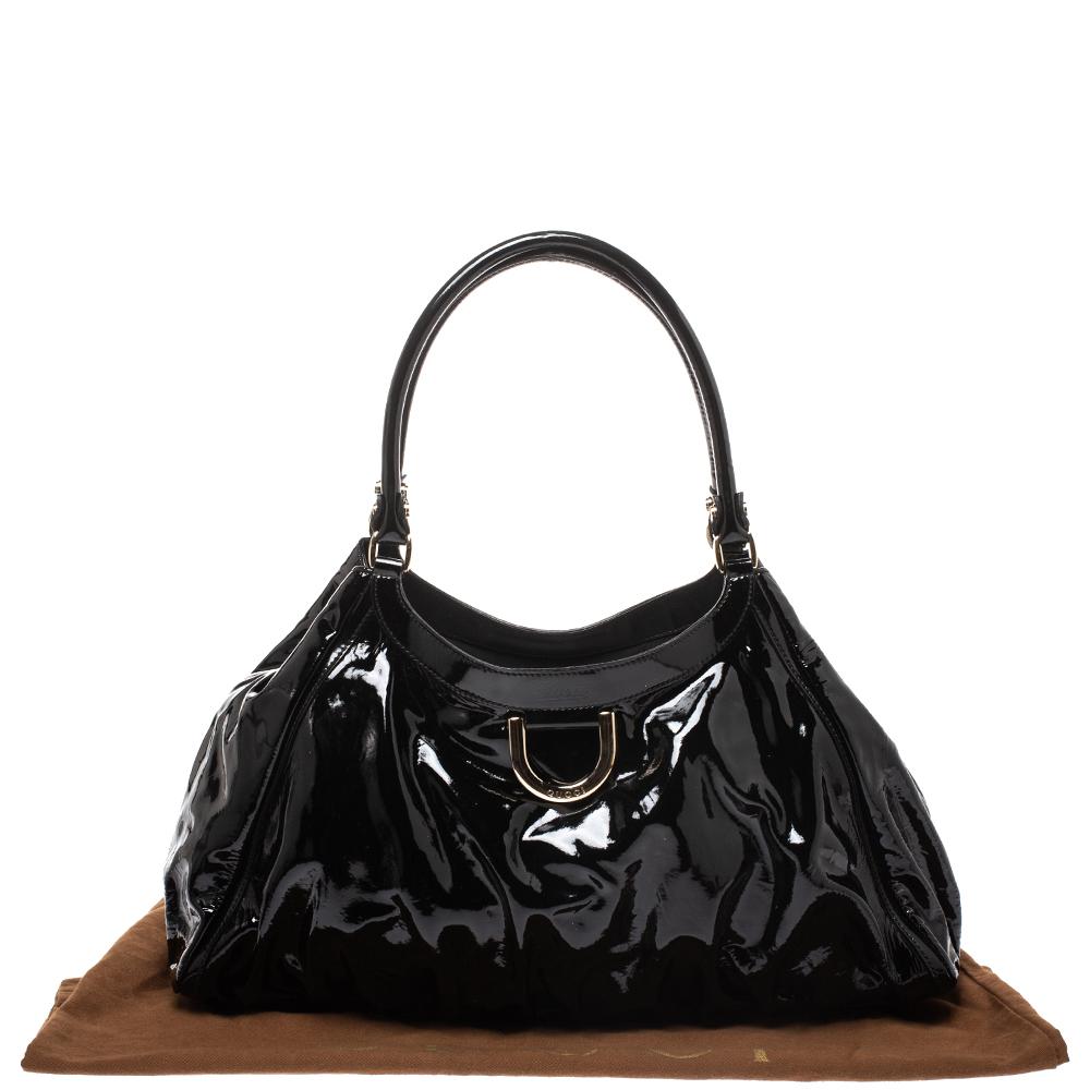 Gucci Black Patent Leather Large D Ring Hobo 7